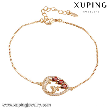 74734 Xuping vogue gold covering fashion jewellery refined love heart charm bracelet